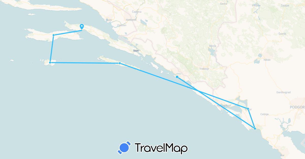 TravelMap itinerary: driving, boat in Croatia, Montenegro (Europe)